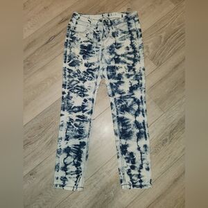 Vintage Bongo Women's White/Blue Tie-Dyed Stretch Denim Jeans, Size 14